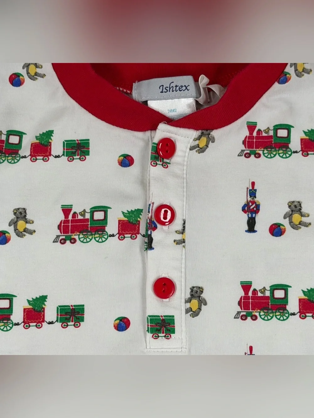 ISHTEX Toy Train Pima Christmas Pajama Set- 24M